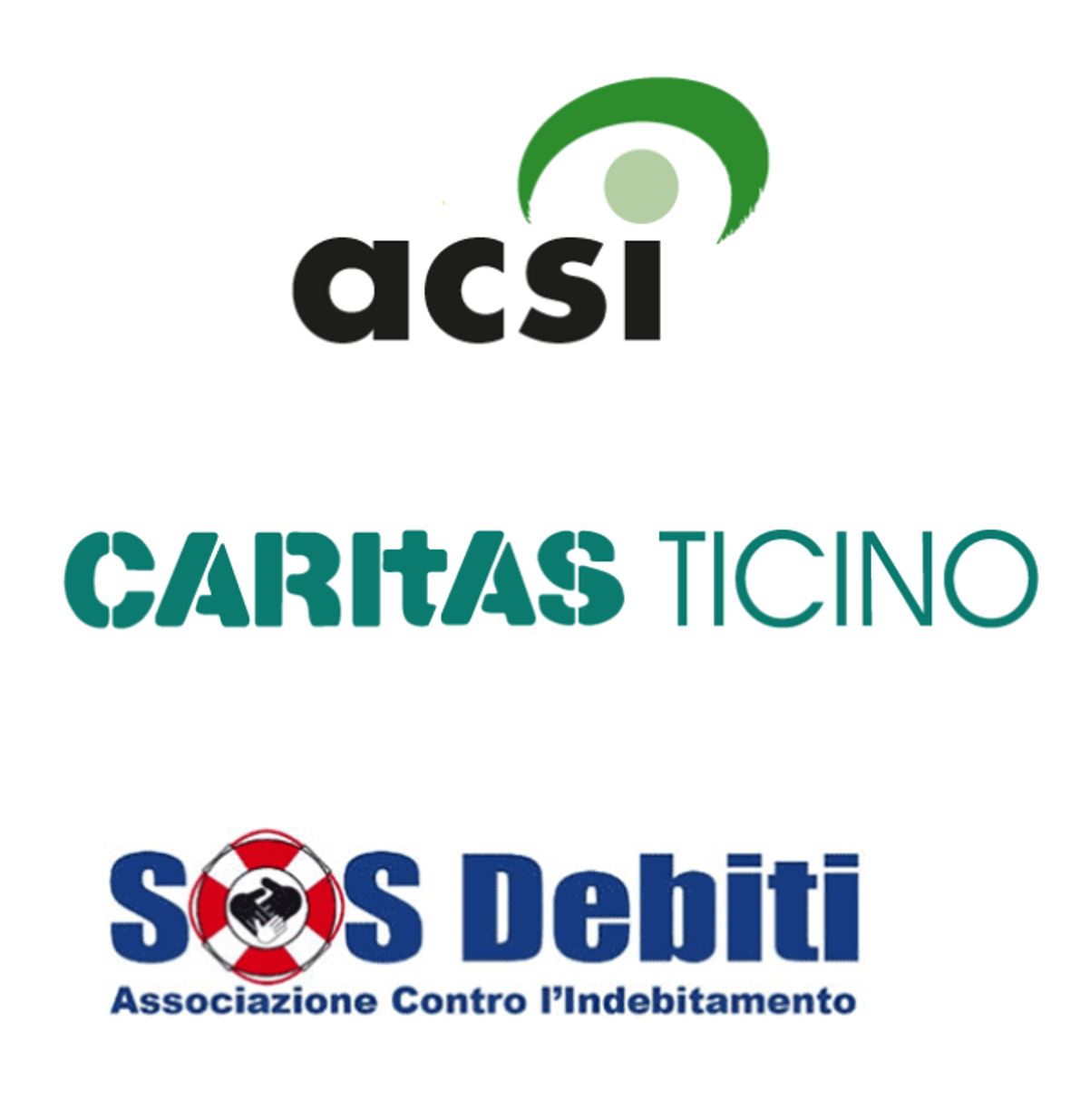 Logos acsi Caritas Ticino SOOS Debiti
